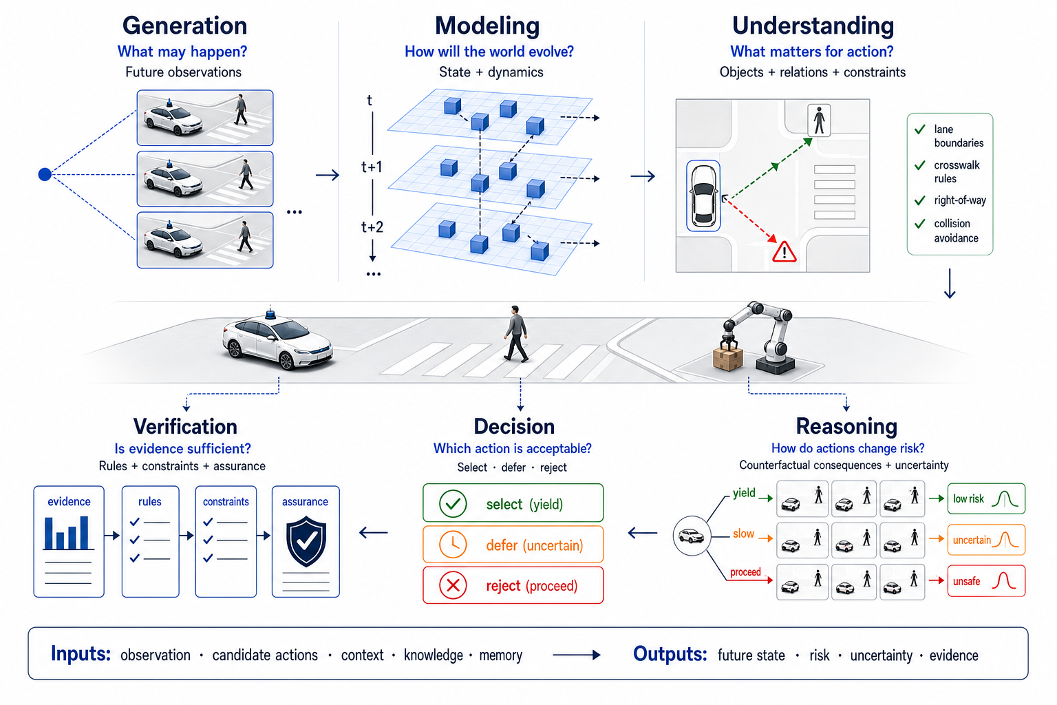 Six capabilities for safety-critical embodied world models: generation, modeling, understanding, reasoning, decision, and verification